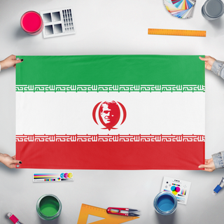 A mockup of the custom flag 'ADRIAN flag' held up on a table during print checking