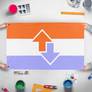 A mockup of the custom flag 'RedditFlag' held up on a table during print checking