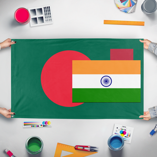 A mockup of the custom flag 'test flag' held up on a table during print checking