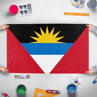 A mockup of the custom flag 'test flag' held up on a table during print checking