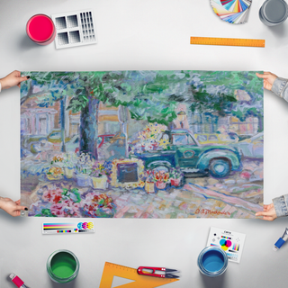 A mockup of the custom flag 'test flag' held up on a table during print checking
