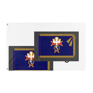 A mockup of the custom flag 'T flag' held up on a table during print checking