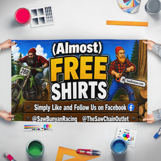 A mockup of the custom flag 'Almost Free Shirts flag' held up on a table during print checking
