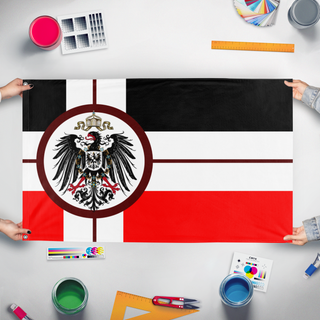 A mockup of the custom flag 'new German empire flag' held up on a table during print checking
