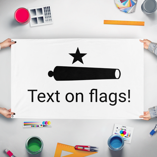A mockup of the custom flag 'hjb flag' held up on a table during print checking