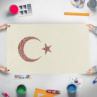 A mockup of the custom flag 'turkiye flag' held up on a table during print checking