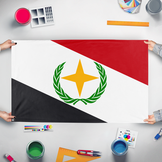 A mockup of the custom flag 'Brazil Alt flag' held up on a table during print checking