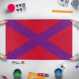 A mockup of the custom flag 'Dajidus flag' held up on a table during print checking