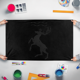 A mockup of the custom flag 'Personal flag' held up on a table during print checking