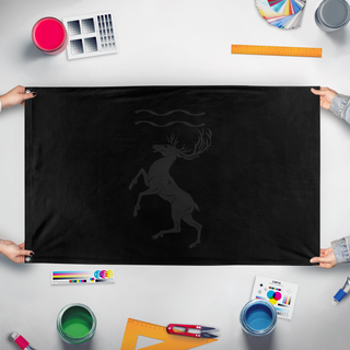 A mockup of the custom flag 'Personal flag' held up on a table during print checking