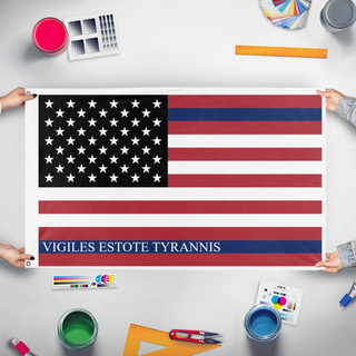 A mockup of the custom flag 'American flag' held up on a table during print checking