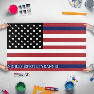 A mockup of the custom flag 'America  flag' held up on a table during print checking