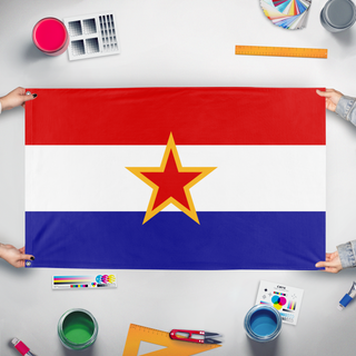 A mockup of the custom flag '2026 Croatia flag' held up on a table during print checking