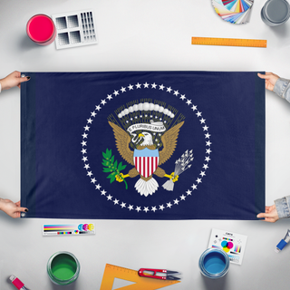 A mockup of the custom flag 'th flag' held up on a table during print checking