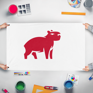 A mockup of the custom flag 'test flag' held up on a table during print checking