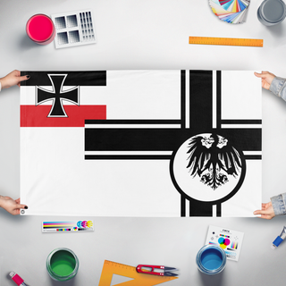 A mockup of the custom flag 'T flag' held up on a table during print checking
