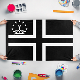 A mockup of the custom flag 'tajik flag' held up on a table during print checking