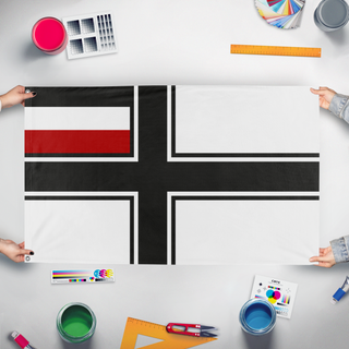 A mockup of the custom flag 'german flag' held up on a table during print checking