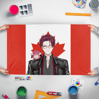 A mockup of the custom flag 'jurard_ca flag' held up on a table during print checking