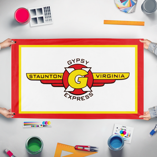 A mockup of the custom flag 'GX flag' held up on a table during print checking