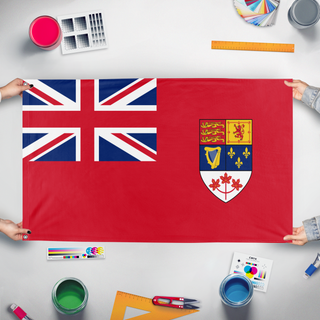 A mockup of the custom flag 'Red Ensign flag' held up on a table during print checking