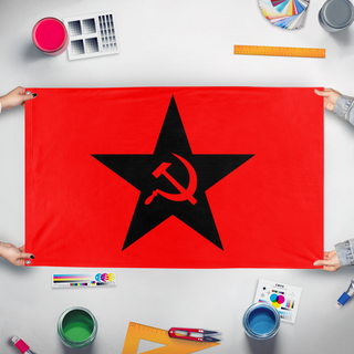 A mockup of the custom flag 'Russian Ultranationalist Party flag' held up on a table during print checking