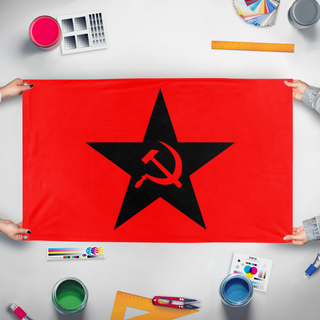 A mockup of the custom flag 'COD Ultranationalist flag' held up on a table during print checking