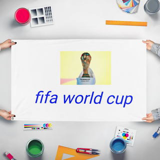 A mockup of the custom flag 'FIFA 2026 World Cup flag' held up on a table during print checking