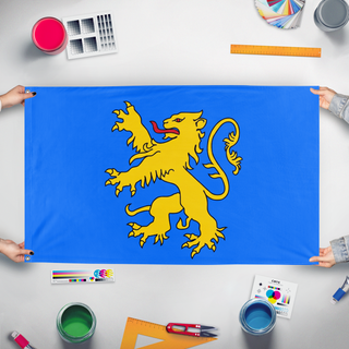 A mockup of the custom flag 'Apartment 4A Flag' held up on a table during print checking
