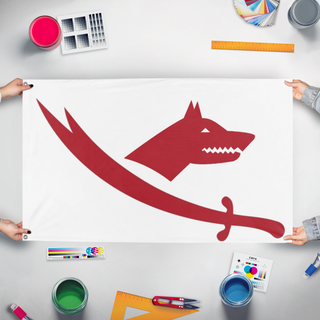 A mockup of the custom flag 'Turkoman-Alevi flag' held up on a table during print checking