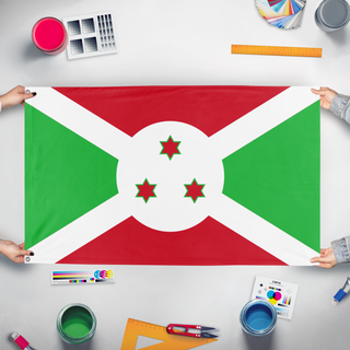 A mockup of the custom flag 'Spider-Man flag' held up on a table during print checking