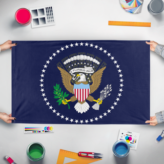 A mockup of the custom flag 'USA flag' held up on a table during print checking