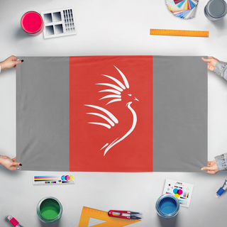 A mockup of the custom flag 'Espoir Caledonien flag' held up on a table during print checking