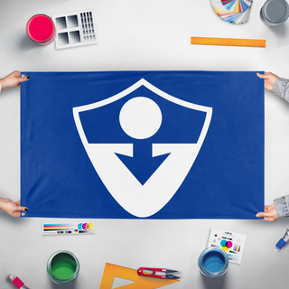A mockup of the custom flag '123 flag' held up on a table during print checking