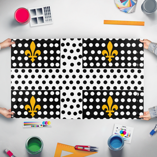 A mockup of the custom flag 'AdP flag' held up on a table during print checking