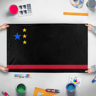 A mockup of the custom flag 'ACCSP flag' held up on a table during print checking
