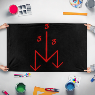 A mockup of the custom flag 'better tob flag' held up on a table during print checking