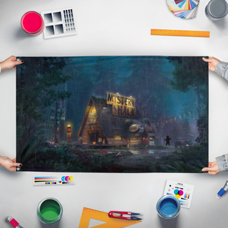 A mockup of the custom flag 'my flag' held up on a table during print checking