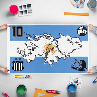 A mockup of the custom flag 'WC flag' held up on a table during print checking
