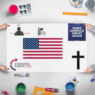 A mockup of the custom flag 'usa flag' held up on a table during print checking