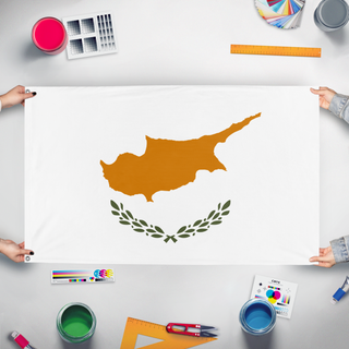 A mockup of the custom flag 'test flag' held up on a table during print checking