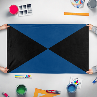 A mockup of the custom flag 'Azerole-Flag' held up on a table during print checking