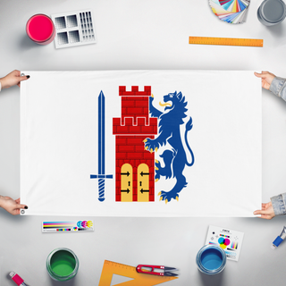 A mockup of the custom flag 'Bohuslan Flag' held up on a table during print checking
