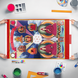 A mockup of the custom flag 'Teachers flag' held up on a table during print checking