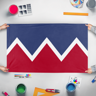A mockup of the custom flag 'North American Union flag' held up on a table during print checking