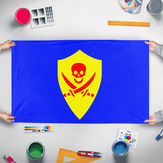 A mockup of the custom flag 'Avdaz flag' held up on a table during print checking
