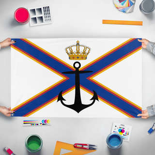 A mockup of the custom flag 'Soque flag' held up on a table during print checking