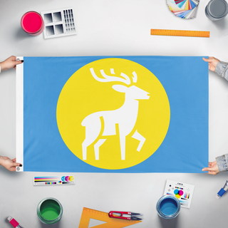 A mockup of the custom flag 'No.1 flag' held up on a table during print checking