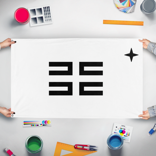A mockup of the custom flag 'Riaan flag' held up on a table during print checking