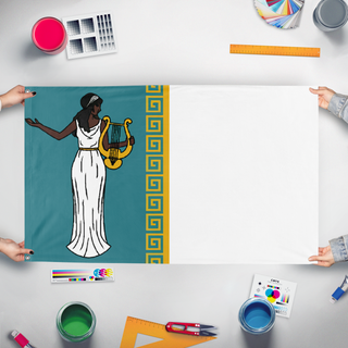 A mockup of the custom flag 'Vegan  flag' held up on a table during print checking